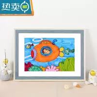 敬平儿童画框装裱相框挂墙装饰4k8k八开简易油画外框a3a4作品展示框架 生动蓝白 8开[可放26.6*38.2CM]横