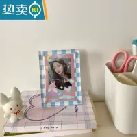 敬平韩国ins亚克力棋盘格拍立得相框3寸照片追星爱豆小卡展示摆台精致 baby婴儿蓝 3寸