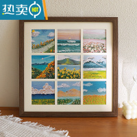 敬平油画棒相框摆台diy手工绘画作品保存装裱画框方形卡纸九宫格挂墙 黑橡 木框内径35.5*35.5cm[装9张 10c