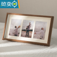 敬平简约创意相框摆台加洗照片四连组合相架情侣婚纱宝宝6寸相片像框 三联咖啡色(可放三张6寸照片10*15cm) 相框+洗