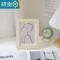 敬平 ins风木质画框摆件卧室7寸摆台相架照片卡片装饰画相框 原木相框 + 线条女孩油画布 7寸