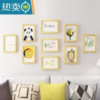 敬平现代简约照片墙相框挂墙免打孔创意装饰卧室客厅组合框加洗照片框 7寸9框 原木色照片墙 洗照片+(安装图纸+无痕钉等配