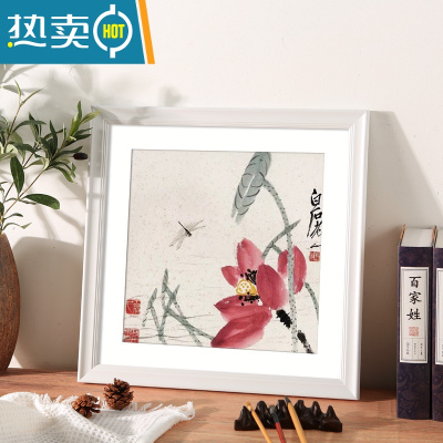 敬平实木正方形相框国画装裱画框挂墙33*33十字绣框字画书法框架38*38 945款--亮白色 正方形20寸挂式[可放画