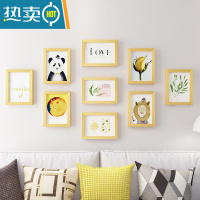 敬平现代简约照片墙相框挂墙免打孔创意装饰卧室客厅组合框加洗照片框 7寸9框 原木色照片墙 (安装图纸+无痕钉等配件)无画
