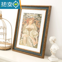 敬平大画框美式复古框架相框挂墙20寸16寸18寸4开8K A3油画框装裱定做 3827-古铜蓝 定制尺寸请联系客服