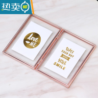 敬平欧式摆台相框折叠连体双面透明6寸7寸8寸10寸金属照片框玻璃摆件 玫瑰金竖款 A4[亚克力面]