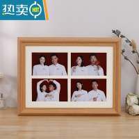 敬平结婚照相框登记三连挂墙二四册6寸冲洗照片做成证件纱架礼物摆台 3225木纹色四连框内框25.4*35.4cm摆挂放4