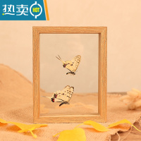 敬平相框摆台木质双面画框装裱8实木玻璃立体7植物标本双面透明框6寸 原木色 5寸[可放9*13]