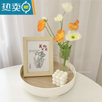 敬平ins7寸框画摆件桌面电视柜卧室摆台挂画原木色相框家居拍照道具 B[塑胶托盘+花瓶+魔方+相框] 7寸复合实木相框+