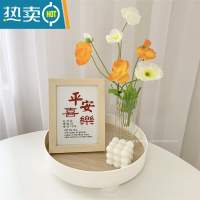 敬平ins7寸框画摆件桌面电视柜卧室摆台挂画原木色相框家居拍照道具 E[塑胶托盘+花瓶+魔方+相框] 7寸复合实木相框+