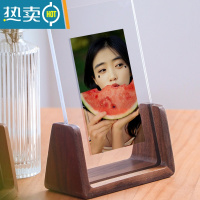 敬平现代简约胡桃木榉木相框摆台照片678寸亚克力实木透明框架像架子 黑胡桃-竖版 6寸[内径10.2*15.2cm]