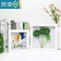 敬平中空3d立体小相框摆台创意diy手工干花植物树叶标本6寸7画框装裱 清新白色[送白色衬纸、不含标本] 方7寸[17.