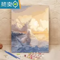 敬平diy数字油画油彩画 客厅抽象风景手工绘画数码丙烯填色装饰画鲸鱼装饰画
