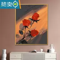 敬平diy数字油画植物风景系手绘填充油彩画填色装饰画玫瑰花开装饰画