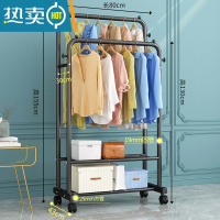 敬平衣帽架双杆晾衣架落地卧室内简易折叠挂衣架子家用晒衣服架收纳架 80CM双杆-黑[双层置物+万向轮+侧钩]⭐