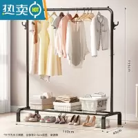 敬平简易晾衣架落地折叠卧室单杆室内晾衣杆挂衣架阳台晒衣服架子家用 130cm黑|升级款双钩 大