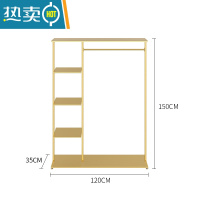 敬平室内简易晾衣架挂衣架落地卧室单杆式衣帽架衣服架子多功能收纳架 带上板纳米金长120宽40高155