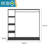 敬平室内简易晾衣架挂衣架落地卧室单杆式衣帽架衣服架子多功能收纳架 带上板黑色长180宽40高155