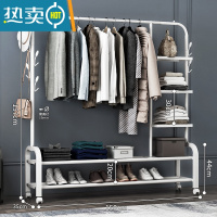 敬平简易晾衣架落地家用挂衣架卧室内小型衣服架子单杆式网红衣帽架子 150cm-白色双钩+下双层+侧三层+轮