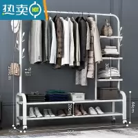 敬平简易晾衣架落地家用挂衣架卧室内小型衣服架子单杆式网红衣帽架子 150cm-白色双钩+下双层+侧三层+轮