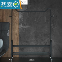 敬平晾衣架落地家用室内卧室单杆式宿舍用学生晒衣服收纳架子挂衣架 120CM+双层置物网[猫耳经典黑]