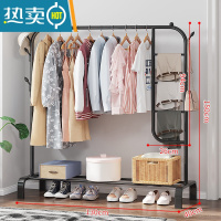 敬平简易晾衣架落地室内折叠挂衣架子衣帽架双杆式家用卧室衣服收纳架 130cm- 黑色[单杆挂衣+单层置物+挂裤设计]