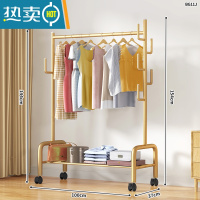 敬平简易晾衣架落地卧室家用折叠挂衣架阳台宿舍学生晒衣杆凉衣服架子 ⭐100cm加粗单层-加固7钩-金|25管粗 大