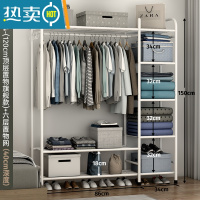 敬平衣架卧室落地挂衣架家用房间衣帽架简易衣柜晾衣服架子组装收纳架 YC34-(120cm顶层置物旗舰款)+六层置物晾晒架