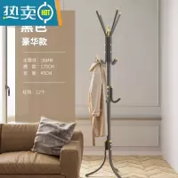 敬平落地卧室衣帽架简约现代铁艺欧式单杆挂衣架客厅立式晾衣架挂包架 豪华款38mm 黑色-12钩
