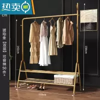敬平挂衣架落地卧室简易晾衣服置物架子家用单杆式室内网红小型衣帽架 120cm宽-琥珀金双层晾晒架