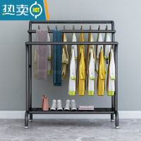 敬平衣架卧室落地挂衣架衣帽架阳台晾衣架晒鞋被子大容量收纳衣服器 黑色 三根管长100高160
