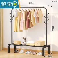 敬平简易衣帽架落地卧室内小型挂衣架柜家用单杆式折叠置物晾衣服架子 135cm黑|7树杈钩晾晒架