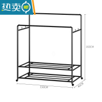 敬平晾衣架置地双杆式衣帽架卧室家用简易落地阳台室外移动挂晒衣服架 加粗款YMJ-95双层亚光黑长150