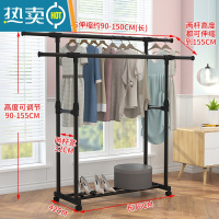 敬平晾衣架落地挂衣架宿舍室内卧室学生折叠晒衣架家用简易凉衣服架子 双杆(舒适款)黑色-带轮子 大