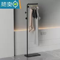 敬平岩板挂衣架落地卧室衣帽架家用简易阳台晾衣架宿舍置物挂衣服架子 劳伦黑金岩板+黑色圆饼款1.7米