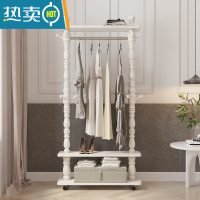 敬平欧式挂衣架家用卧室落地收纳衣帽架多功能客厅实木简易晾衣服架子 271暖白色带轮子(60cm)晾晒架