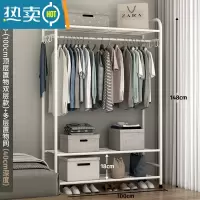 敬平简易衣帽架衣柜式晾衣架落地家用卧室大容量室内衣服收纳挂衣架子 100cm-[豪华款]白色顶部置物+多层置物网 中