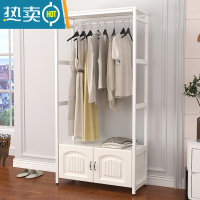 敬平卧室衣帽架简易挂衣架落地收纳创意衣柜欧式家用客厅置物架晾衣架 B款象牙白+白架(欧式门)100长