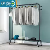 敬平挂衣架落地简易卧室内房间家用晾衣服器置物架衣帽多功能柜带轮 黑色长70高135带轮+带板晾晒架