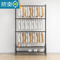 敬平双层晾衣架落地折叠卧室内宿舍出租房挂衣杆上下两多层衣帽收纳架 黑三层双板长120高可调180到260