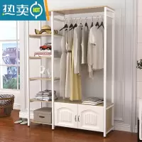敬平卧室衣帽架简易挂衣架落地收纳创意衣柜欧式家用客厅置物架晾衣架 A款 浅胡桃+白架(欧式门)140长