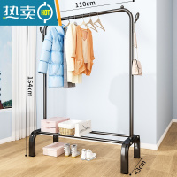 敬平简易晾衣架落地折叠卧室单杆室内晾衣杆挂衣架阳台晒衣服架子家用 110cm黑|树杈钩-大