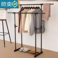 敬平室内晾衣架落地家用阳台晒衣架简易伸缩折叠挂衣服架卧室单杆衣架 [加厚]方形双杆款+双加长