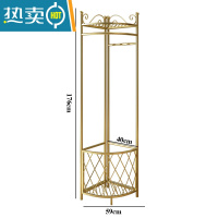 敬平转角衣帽架落地卧室简易拐角贴墙晾衣服架杆子家用轻奢角落挂衣架 双层金色带网晾晒架