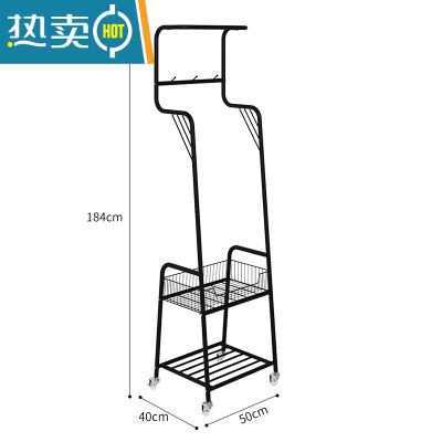 敬平挂衣架落地卧室内衣帽架简易晾衣架带轮推车家用移动收纳置物架 短款[承重稳固]经典黑+水晶轮