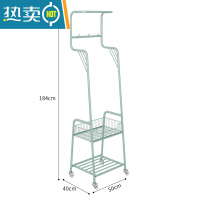 敬平挂衣架落地卧室内衣帽架简易晾衣架带轮推车家用移动收纳置物架 短款[承重稳固]薄荷色+水晶轮