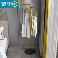敬平简易衣架家用落地网红挂衣架小型衣帽架卧室客厅阳台晾衣架衣服架 T款金色+黑白根+5个金色衣架
