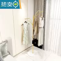 敬平简易衣架家用落地网红挂衣架小型衣帽架卧室客厅阳台晾衣架衣服架 R款金色+雅士白+5个金色衣架
