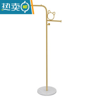 敬平简易衣架家用落地网红挂衣架小型衣帽架卧室客厅阳台晾衣架衣服架 猫耳款金色+雅士白底座