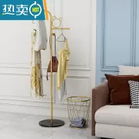 敬平简易衣架家用落地网红挂衣架小型衣帽架卧室客厅阳台晾衣架衣服架 猫耳款金色+黑白根+5个金色衣架